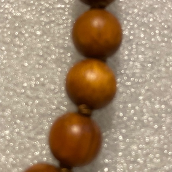 Bayong Wood Bead Necklace - Pewter Cross, Glass Bead, Carved Bone Bead - Picture 6 of 13